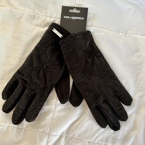 Karl Lagerfeld Black Embossed Roses Gloves L9KG5650 ~ NWT